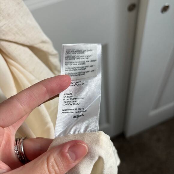 By Anthropologie V-Neck Knot Front Linen Midi Dress 6P Cream Minimalist Neutral - Picture 11 of 13